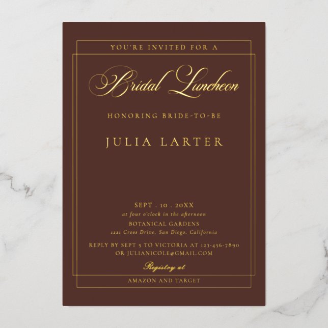 Classic Ivory Brown Calligraphy Bridal Luncheon (Front)