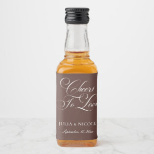 Classic Ivory Brown Calligraphy Cheers Wedding Liquor Bottle Label