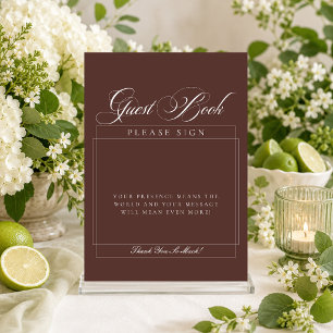 Classic Ivory Brown Calligraphy Guest Book Sign Invitation