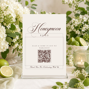 Classic Ivory Brown Calligraphy Honeymoon Fund Invitation