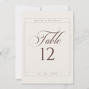 Classic Ivory Brown Calligraphy Table Number