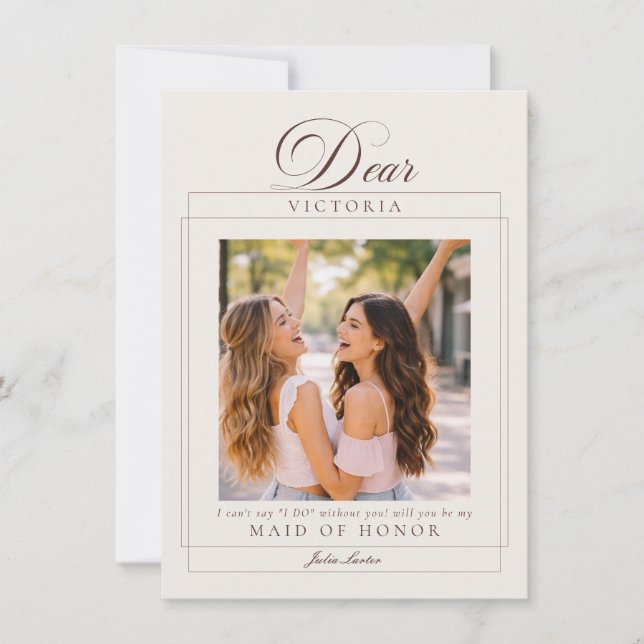 Classic Ivory Brown Maid of Honour Proposal Card (Front)