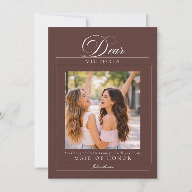 Classic Ivory Brown Maid of Honour Proposal Card (Front)