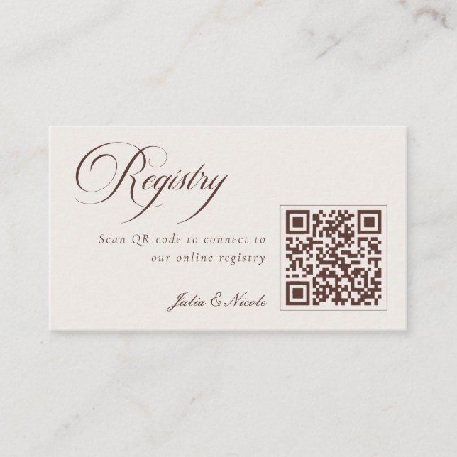 Classic Ivory Brown QR Code Wedding Registry Enclosure Card (Front)