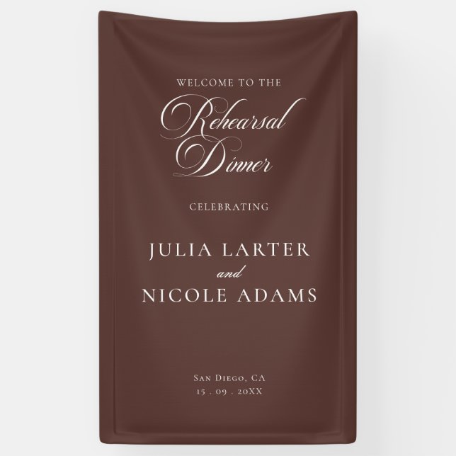Classic Ivory Brown Rehearsal Dinner Banner Sign (Vertical)
