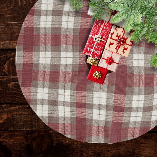 Classic Ivory Brown Rust Red Plaid Pattern Brushed Polyester Tree Skirt (Creator Uploaded)