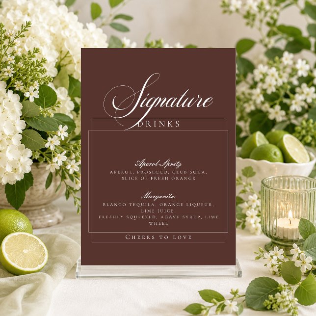 Classic Ivory Brown Signature Drinks Sign Invitation (Creator Uploaded)