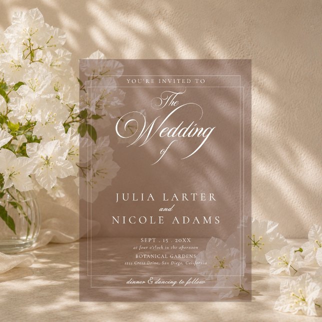 Classic Ivory Brown Simple Minimalist Wedding Acrylic Invitations (Creator Uploaded)