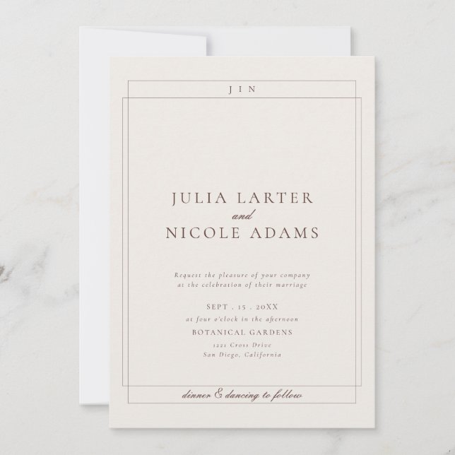 Classic Ivory Brown Simple Minimalist Wedding Invitation (Front)