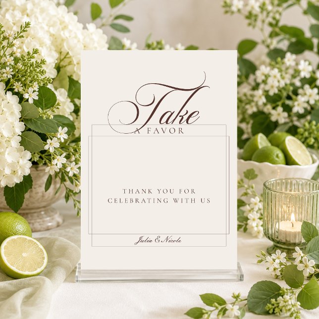 Classic Ivory Brown Take A favour Wedding Sign Invitation (Creator Uploaded)