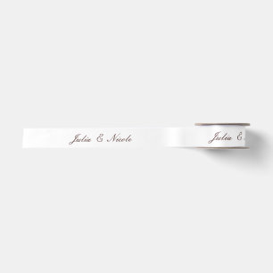 Classic Ivory Brown Wedding Custom Name Satin Ribbon