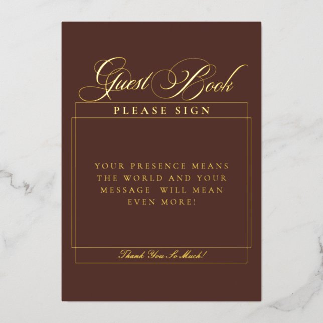 Classic Ivory Brown Wedding Guest Book Sign (Front)
