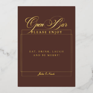 Classic Ivory Brown Wedding Open Bar Sign