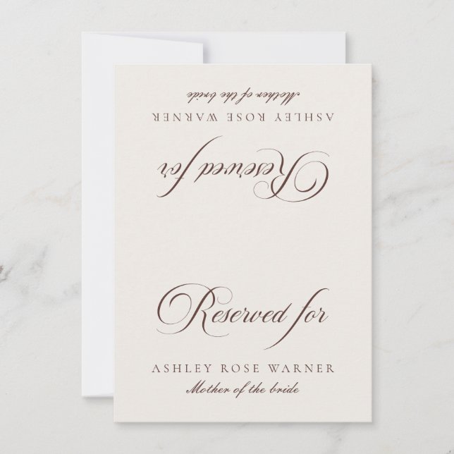 Classic Ivory Brown Wedding Reserved Table Card (Front)