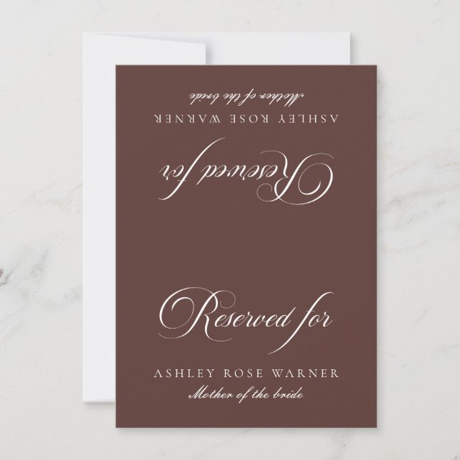 Classic Ivory Brown Wedding Reserved Tabletop Sign Invitation (Front)