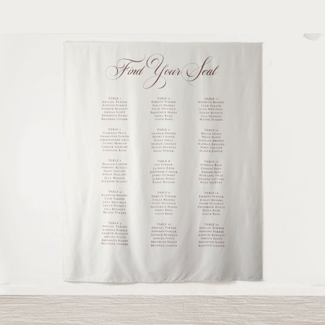 Classic Ivory Brown Wedding Seating Chart Sign Tapestry (Front)