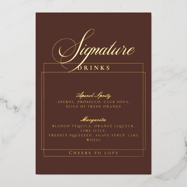 Classic Ivory Brown Wedding Signature Drinks Sign (Front)