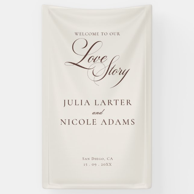 Classic Ivory Brown Welcome Wedding Banner Sign (Vertical)