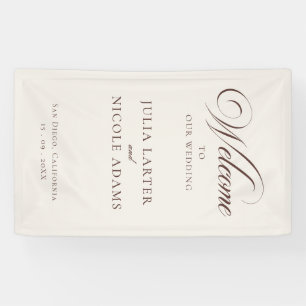 Classic Ivory Brown Welcome Wedding Banner Sign