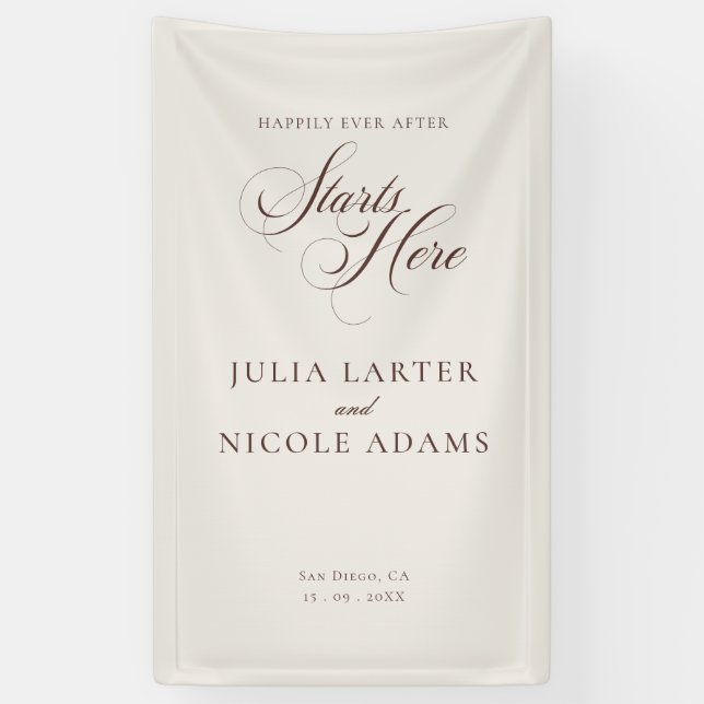 Classic Ivory Brown Welcome Wedding Banner Sign (Vertical)