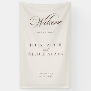 Classic Ivory Brown Welcome Wedding Banner Sign