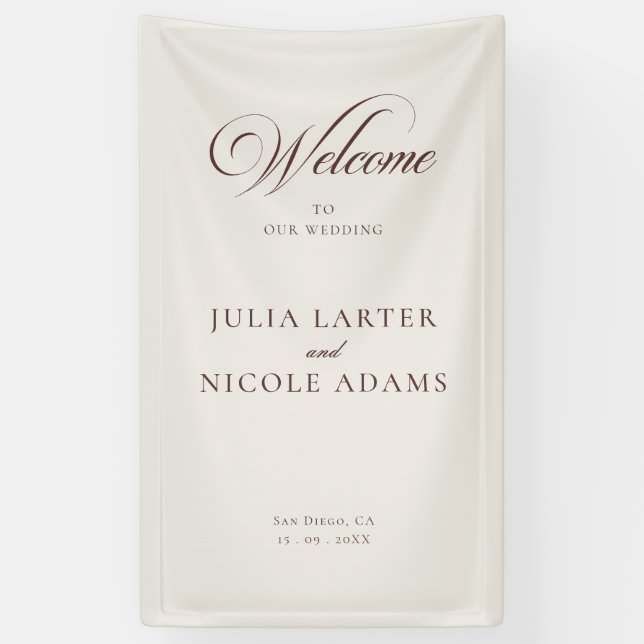 Classic Ivory Brown Welcome Wedding Banner Sign (Vertical)