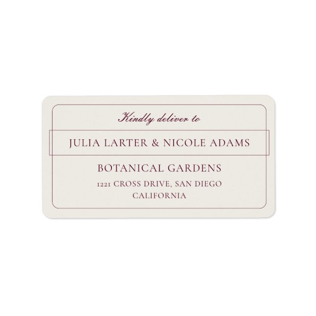 Classic Ivory Burgundy Calligraphy Address Labels (Front)