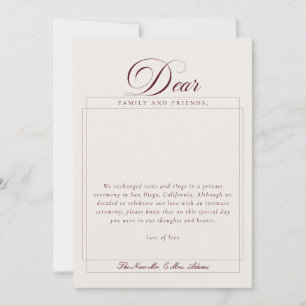 Classic Ivory Burgundy Calligraphy Elopement Invitation