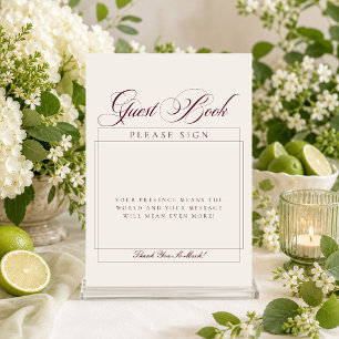 Classic Ivory Burgundy Calligraphy Guest Book Sign Invitation