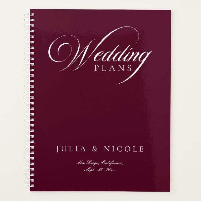 Classic Ivory Burgundy Calligraphy Plan Notebook Planner (Front)