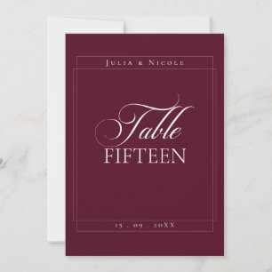 Classic Ivory Burgundy Calligraphy Table Number