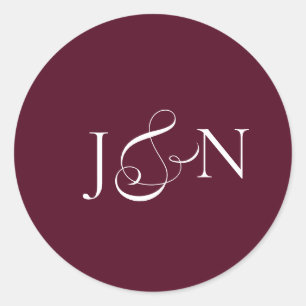 Classic Ivory Burgundy Calligraphy Wedding Round Sticker