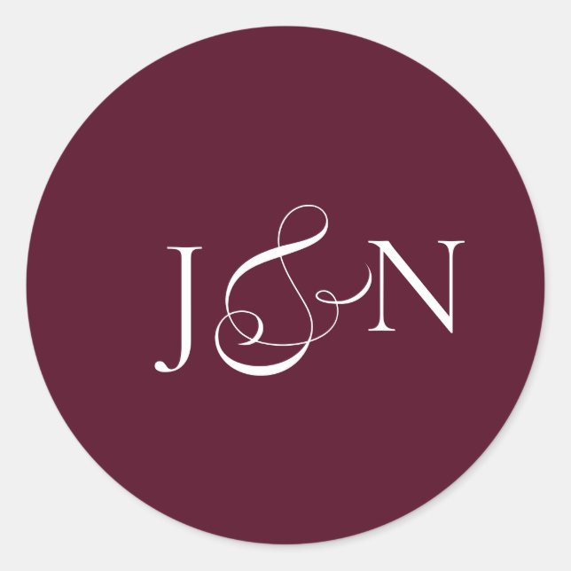 Classic Ivory Burgundy Calligraphy Wedding Round Sticker (Front)