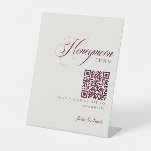 Classic Ivory Burgundy Honeymoon Fund Wedding Sign