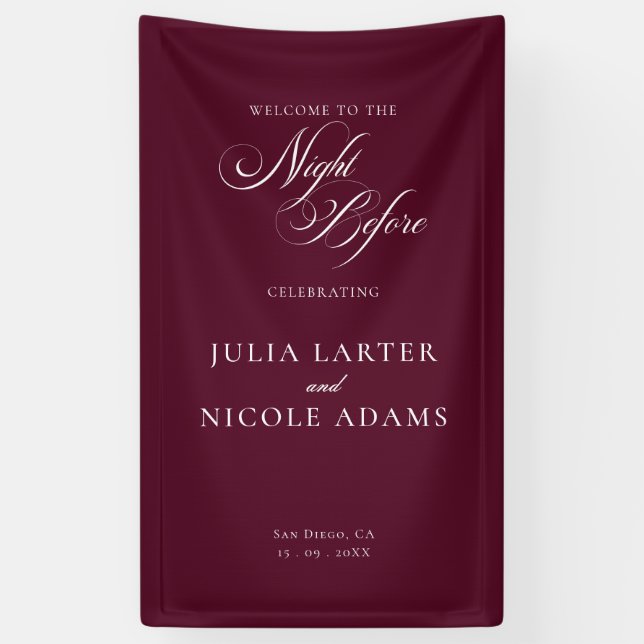 Classic Ivory Burgundy Night Before Banner Sign (Vertical)
