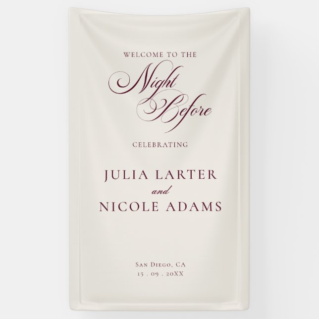 Classic Ivory Burgundy Night Before Banner Sign (Vertical)