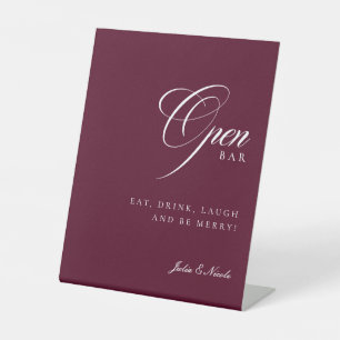 Classic Ivory Burgundy Open Bar Drink Wedding Sign