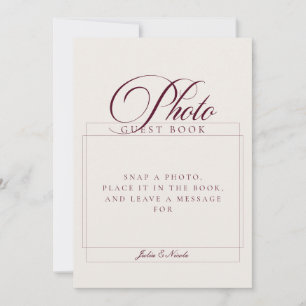 Classic Ivory Burgundy Photo Guest Book Sign Invitation