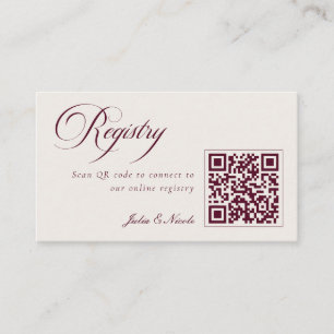 Classic Ivory Burgundy QR Code Wedding Registry Enclosure Card