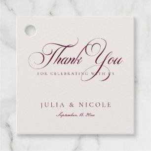 Classic Ivory Burgundy Script Calligraphy Wedding Favour Tags