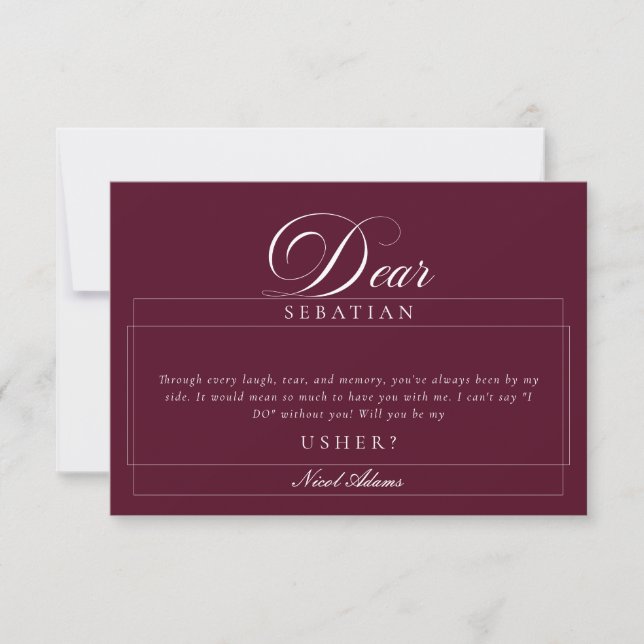 Classic Ivory Burgundy Usher Wedding Proposal Card (Front)