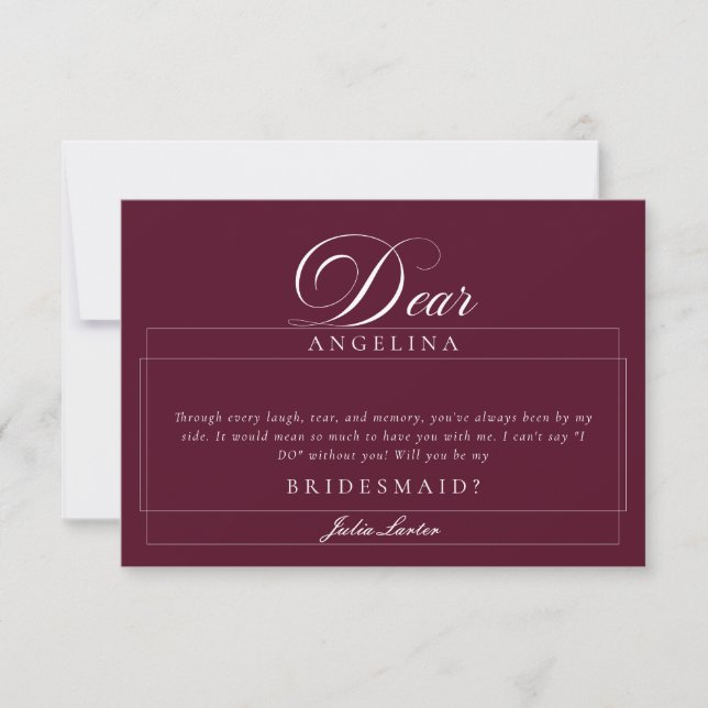 Classic Ivory Burgundy Wedding Bridesmaid Cards (Front)