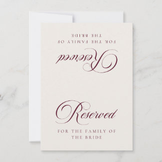 Classic Ivory Burgundy Wedding Reserved Table Card
