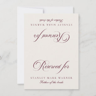 Classic Ivory Burgundy Wedding Reserved Table Card