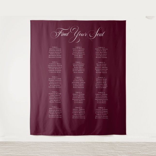 Classic Ivory Burgundy Wedding Seating Chart Sign Tapestry (Front)