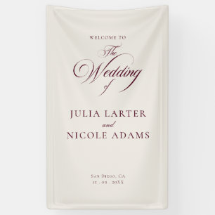 Classic Ivory Burgundy Welcome Wedding Banner Sign