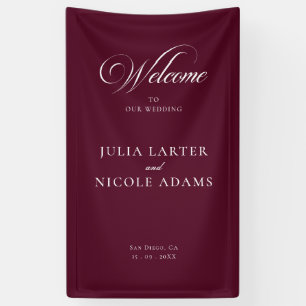 Classic Ivory Burgundy Welcome Wedding Banner Sign