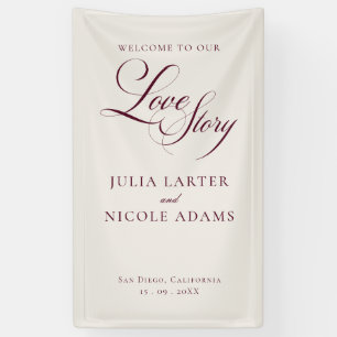 Classic Ivory Burgundy Welcome Wedding Banner Sign