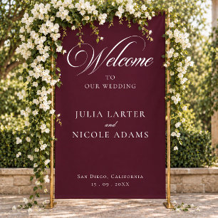 Classic Ivory Burgundy Welcome Wedding Banner Sign