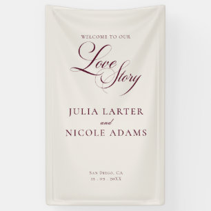 Classic Ivory Burgundy Welcome Wedding Banner Sign